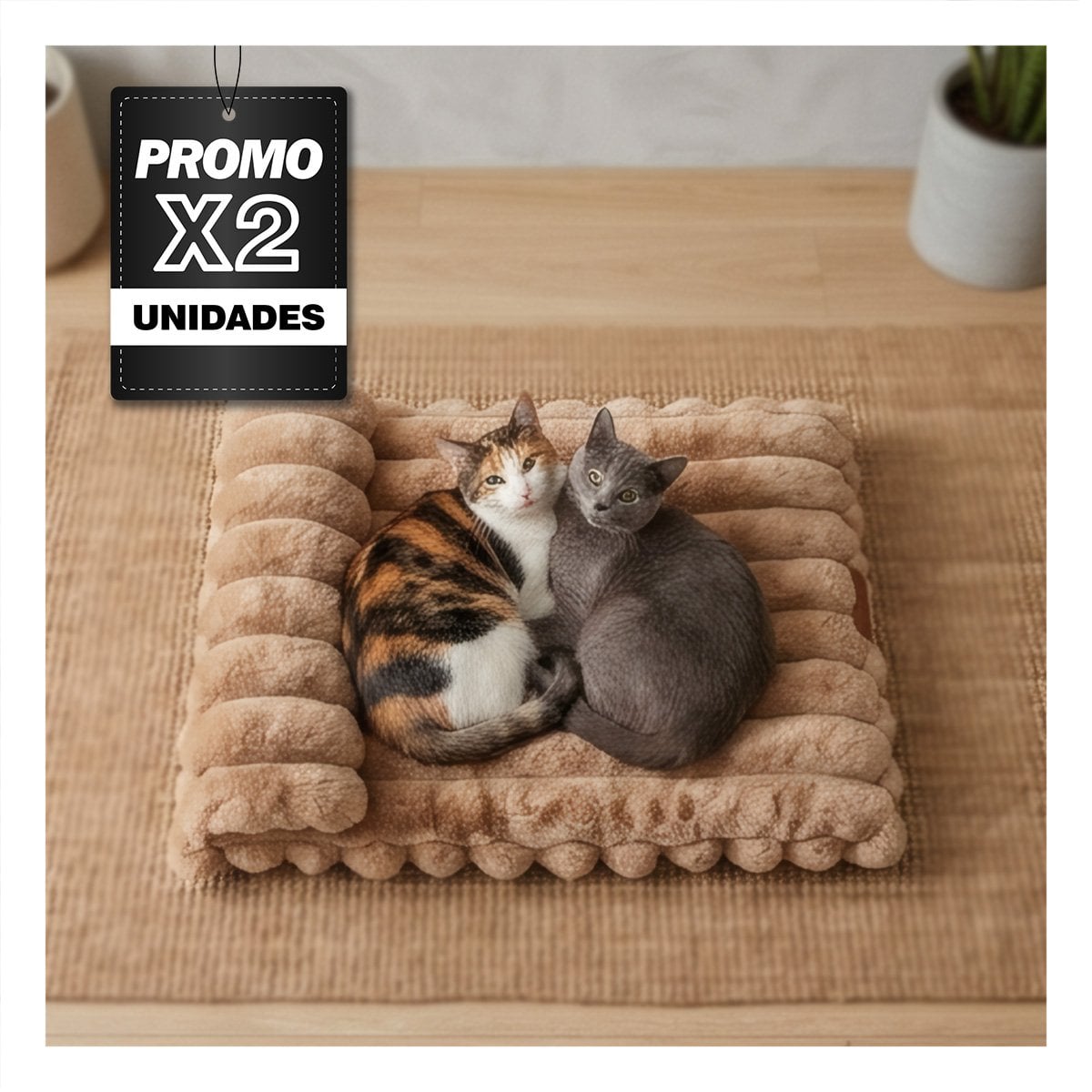 PACK2 CAMA RECTANGULAR CON ALMOHADA A RAYAS PARA PERROS Y MASCOTAS MARRON - 1