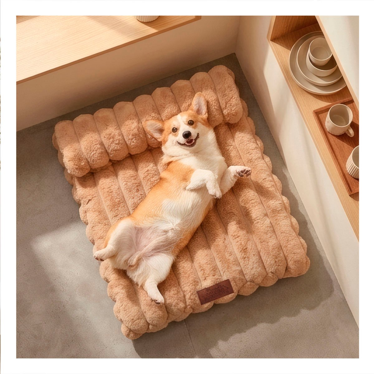 PACK2 COJIN RECTANGULAR CON ALMOHADA A RAYAS PARA PERROS Y MASCOTAS MARRON YREGALO STICKER - 3