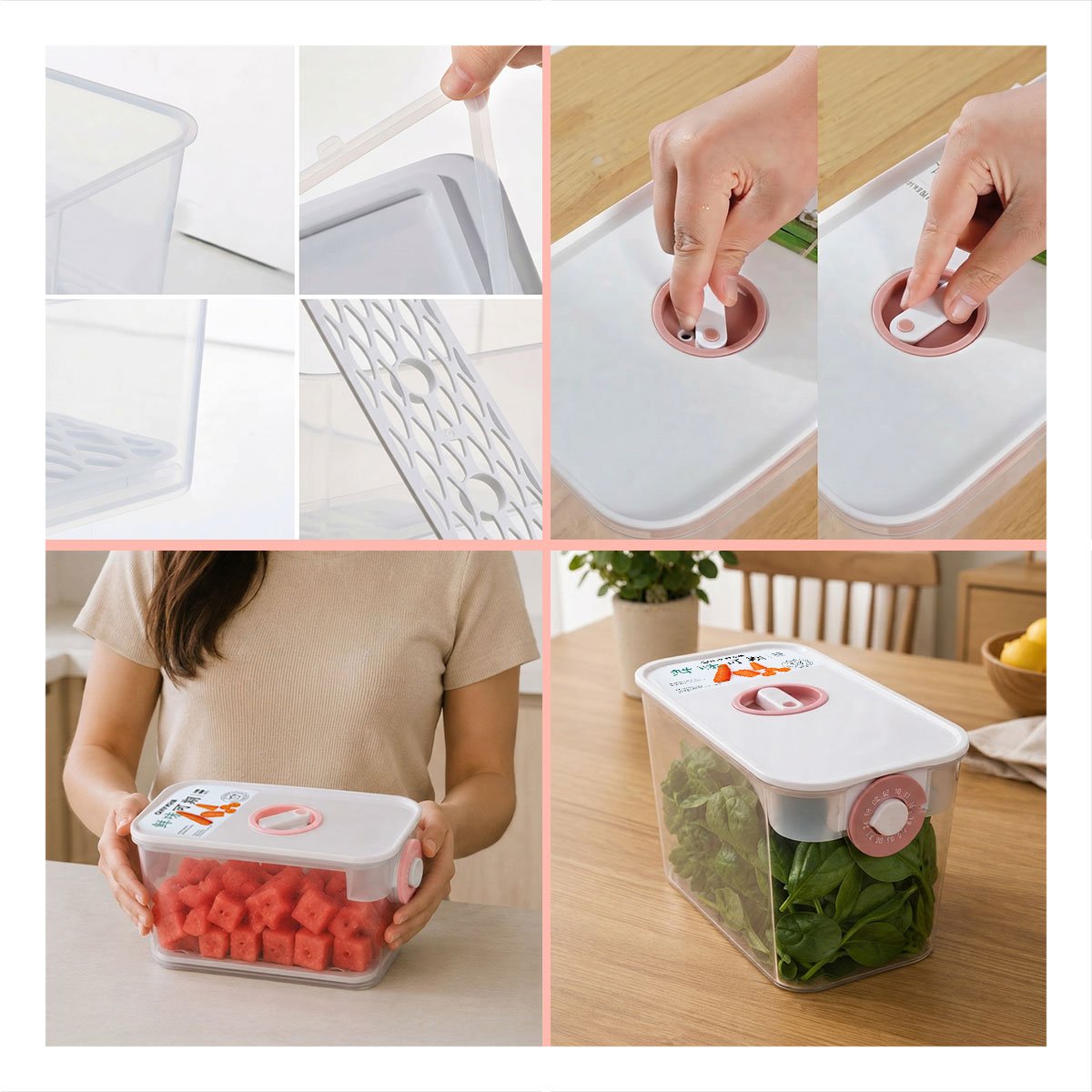 PACK2 RECIPIENTE HERMÉTICO ROSADO PARA MANTENER ALIMENTOS FRESCOS EN LA COCINA - 4