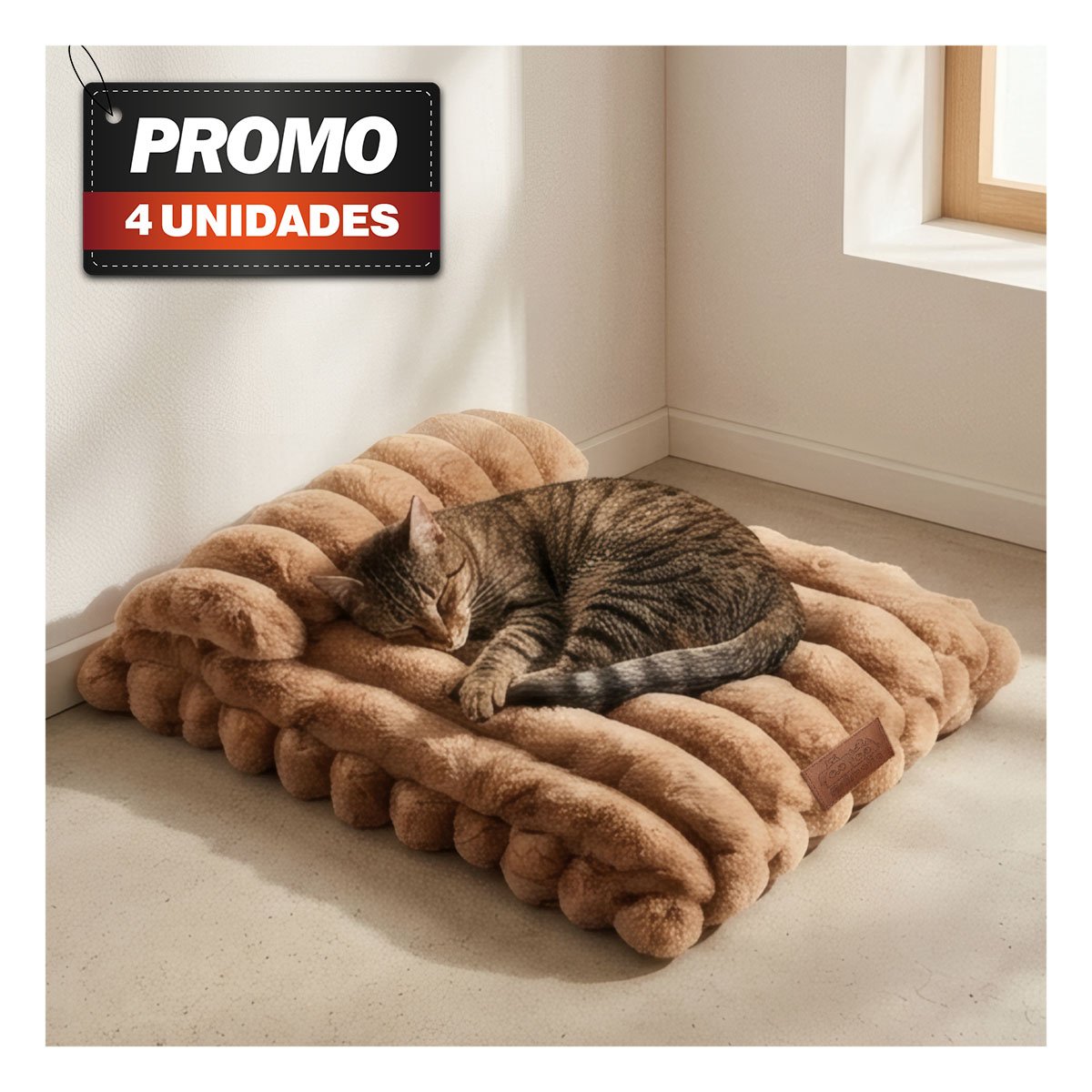 PACK4 COLCHON RECTANGULAR CON ALMOHADA A RAYAS PARA MASCOTAS Y PERROS MARRON - 1