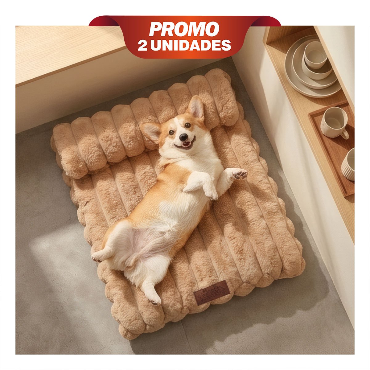 PACK2 COLCHONETA RECTANGULAR CON ALMOHADA PARA MASCOTAS PERROS MARRON YPAPEL REGALO - 1