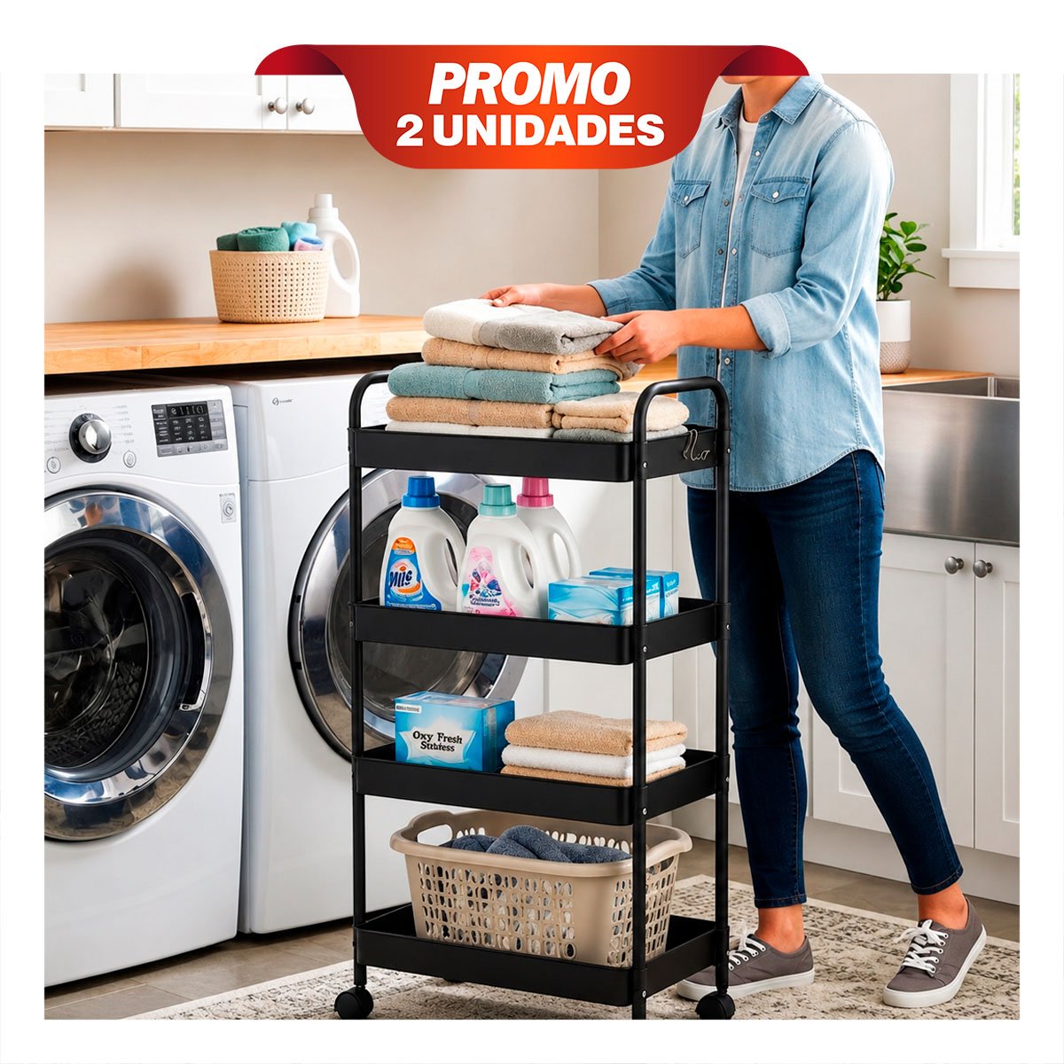 PACK2 CARRITO ESTANTE AUXILIAR DE 4 NIVELES PARA BANO COCINA Y OFICINA NEGRO YPAPEL REGALO - 1