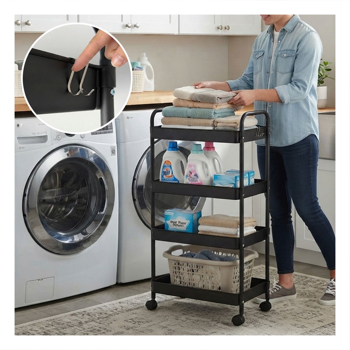 PACK2 CARRITO ESTANTE AUXILIAR DE 4 NIVELES PARA BANO COCINA Y OFICINA NEGRO YPAPEL REGALO - 3