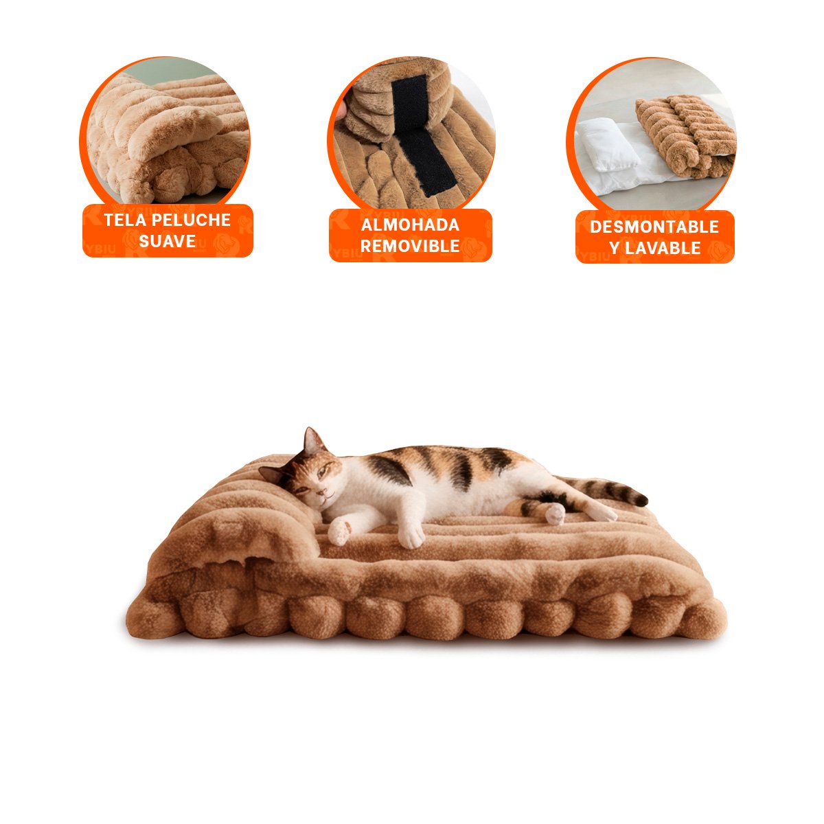COJIN RECTANGULAR CON ALMOHADA A RAYAS PARA MASCOTAS Y PERROS MARRON Y REGALO STICKER - 4