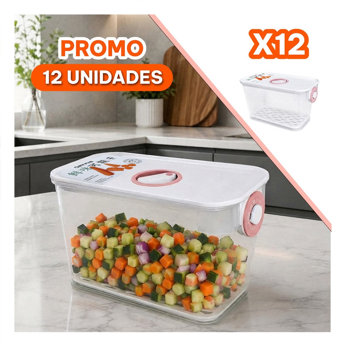 PACK12 ENVASE HERMÉTICO ROSADO PARA LLEVAR COMIDAS PREPARADAS FRESCAS YREGALO STICKER - 1