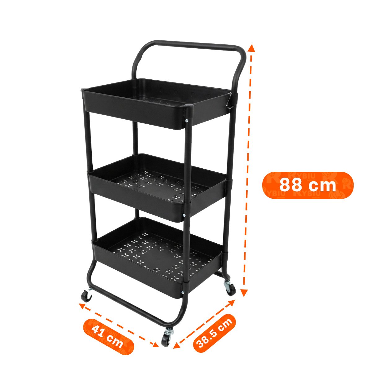 PACK2 ESTANTE CARRITO MOVIL 3 NIVELES MANGO GRANDE ASAS DE METAL NEGRO YPAPEL REGALO - 4