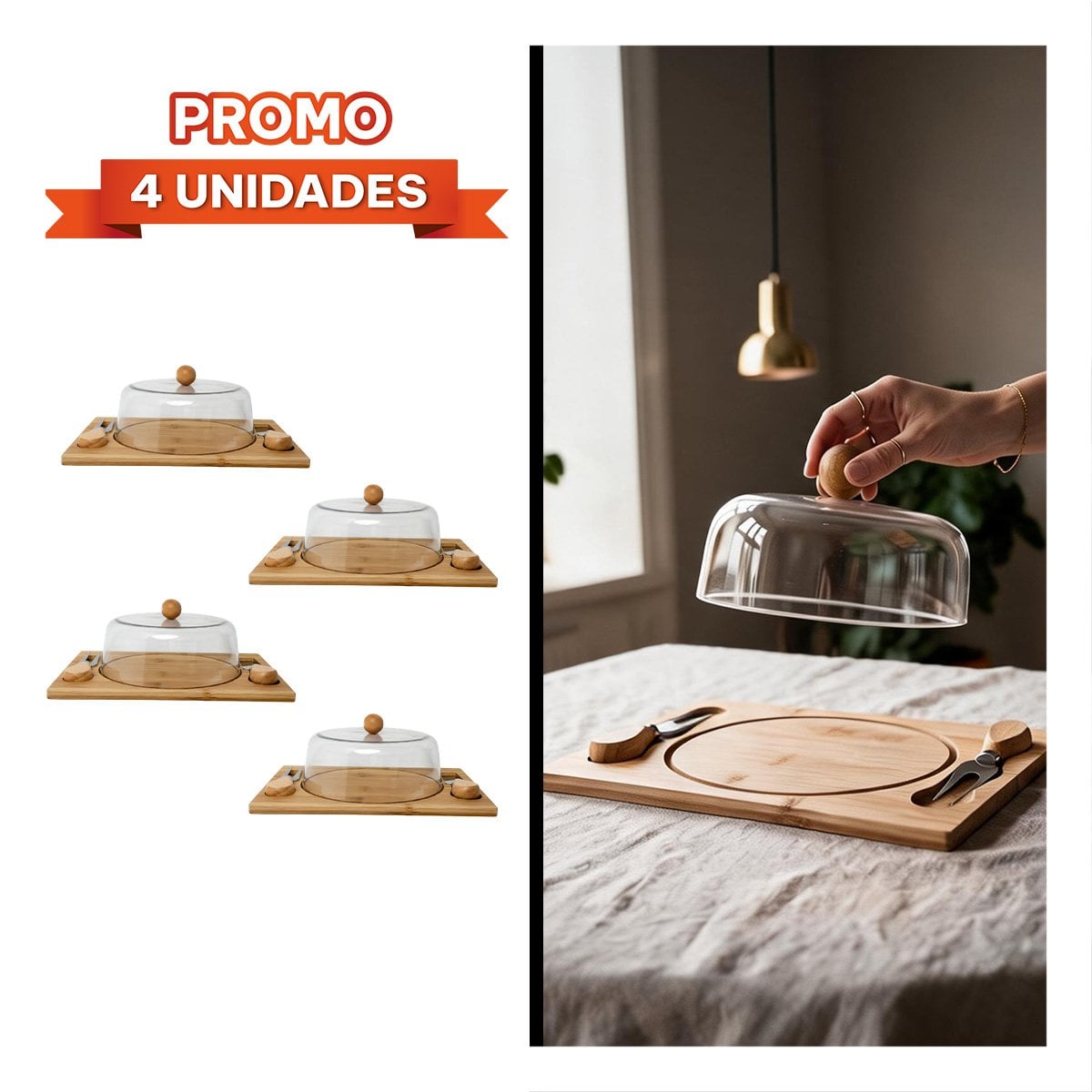 PACK4 TABLERO RECTANGULAR CON CUPULA DE MADERA CON 2 UTENSILIOS PARA USO DIARIO YREGALO STICKER - 1