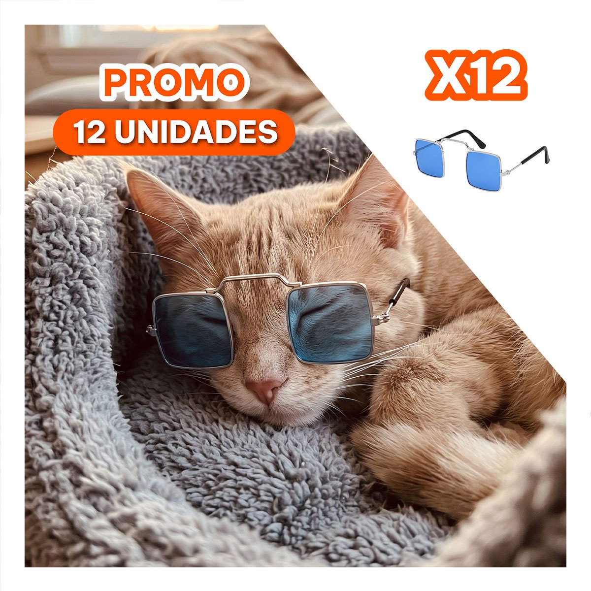 PACK12 ANTEOJOS CON DISENO CUADRADO AZUL PARA MASCOTA EN EVENTOS ESPECIALES YREGALO STICKER - 1