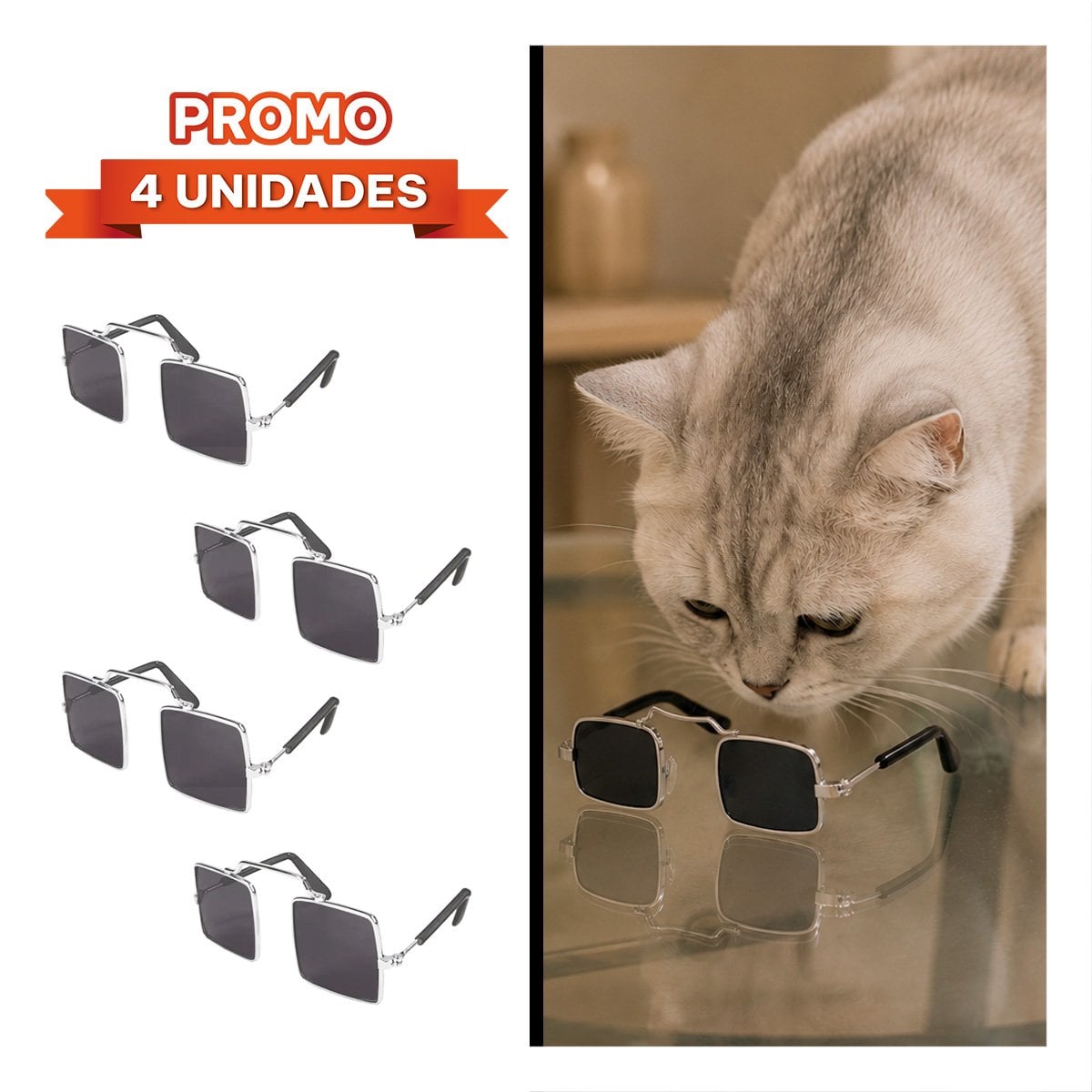 PACK4 ANTEOJOS DECORATIVOS CUADRADOS PARA MASCOTA NEGRO CON ESTILO YREGALO STICKER - 1