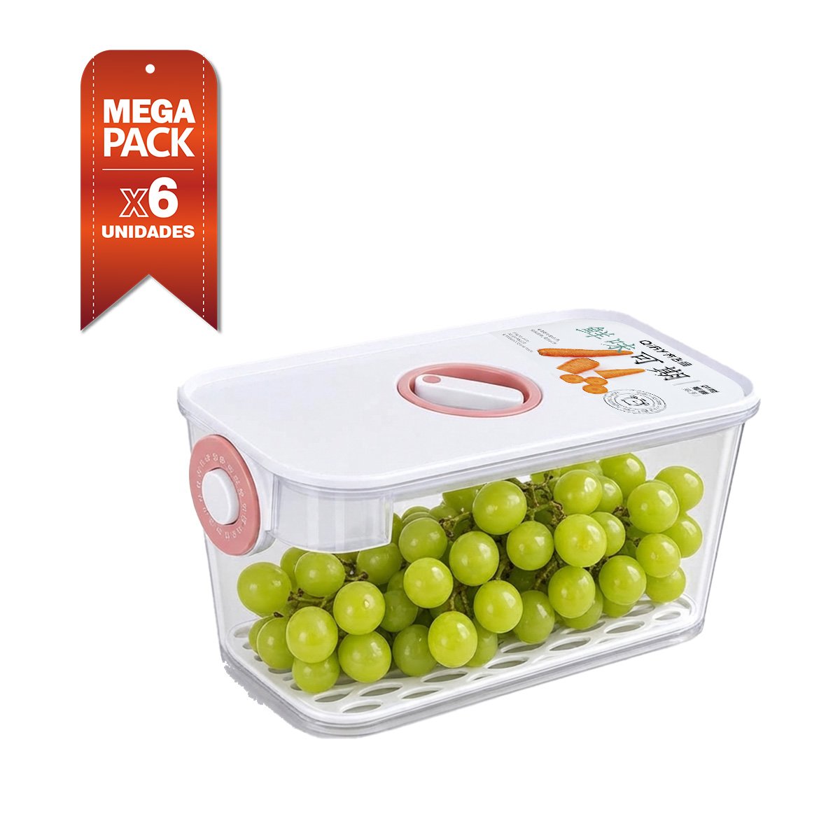 PACK6 ENVASE PARA ALIMENTOS HERMÉTICO ROSADO Y PRÁCTICO PARA LA COCINA YPAPEL REGALO - 1