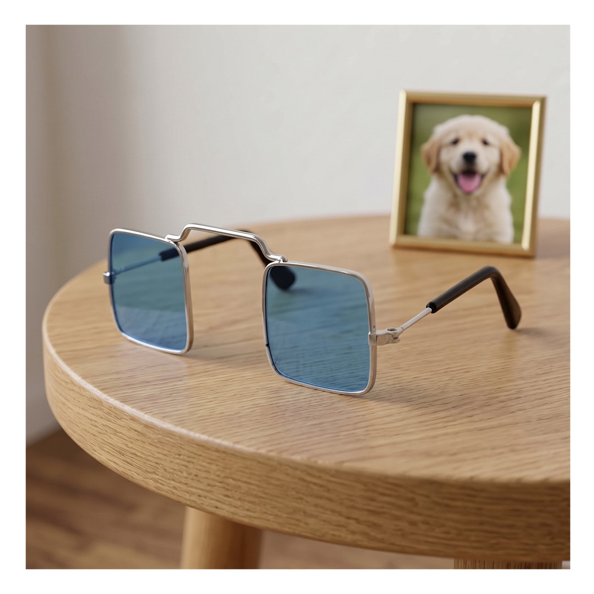 ANTEOJOS PARA MASCOTA AZUL CUADRADOS CON DISENO MODERNO PARA EVENTOS Y REGALO STICKER - 1