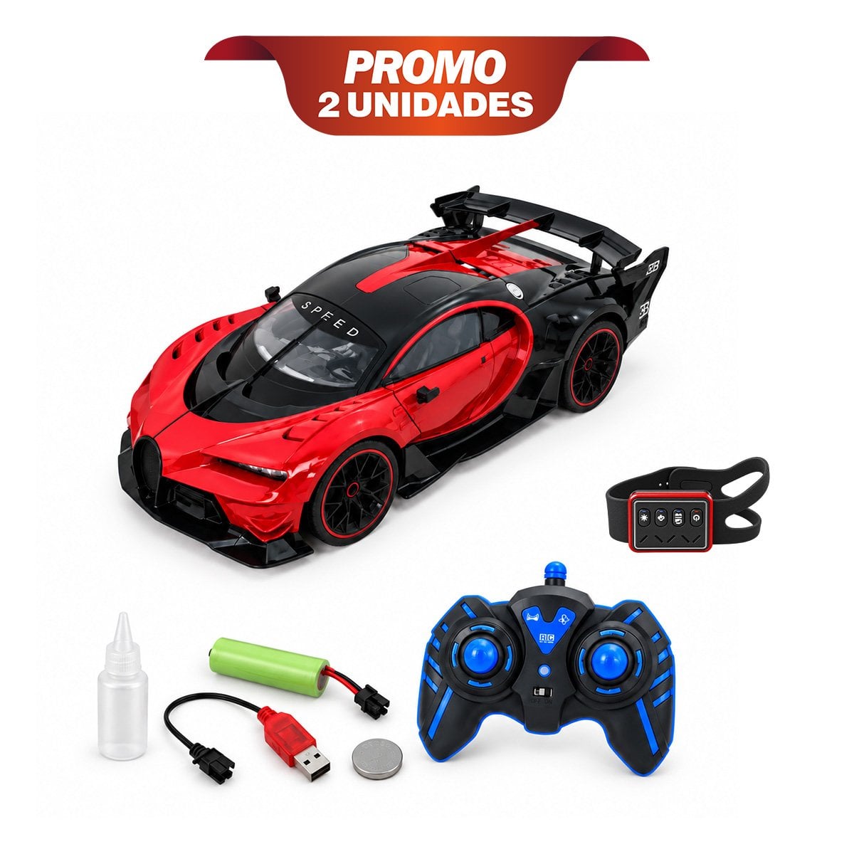 PACK2 BUGGY A CONTROL REMOTO Y RELOJ DE PULSERA CON SENSOR PARA NINO COLOR ROJO YPAPEL REGALO - 1