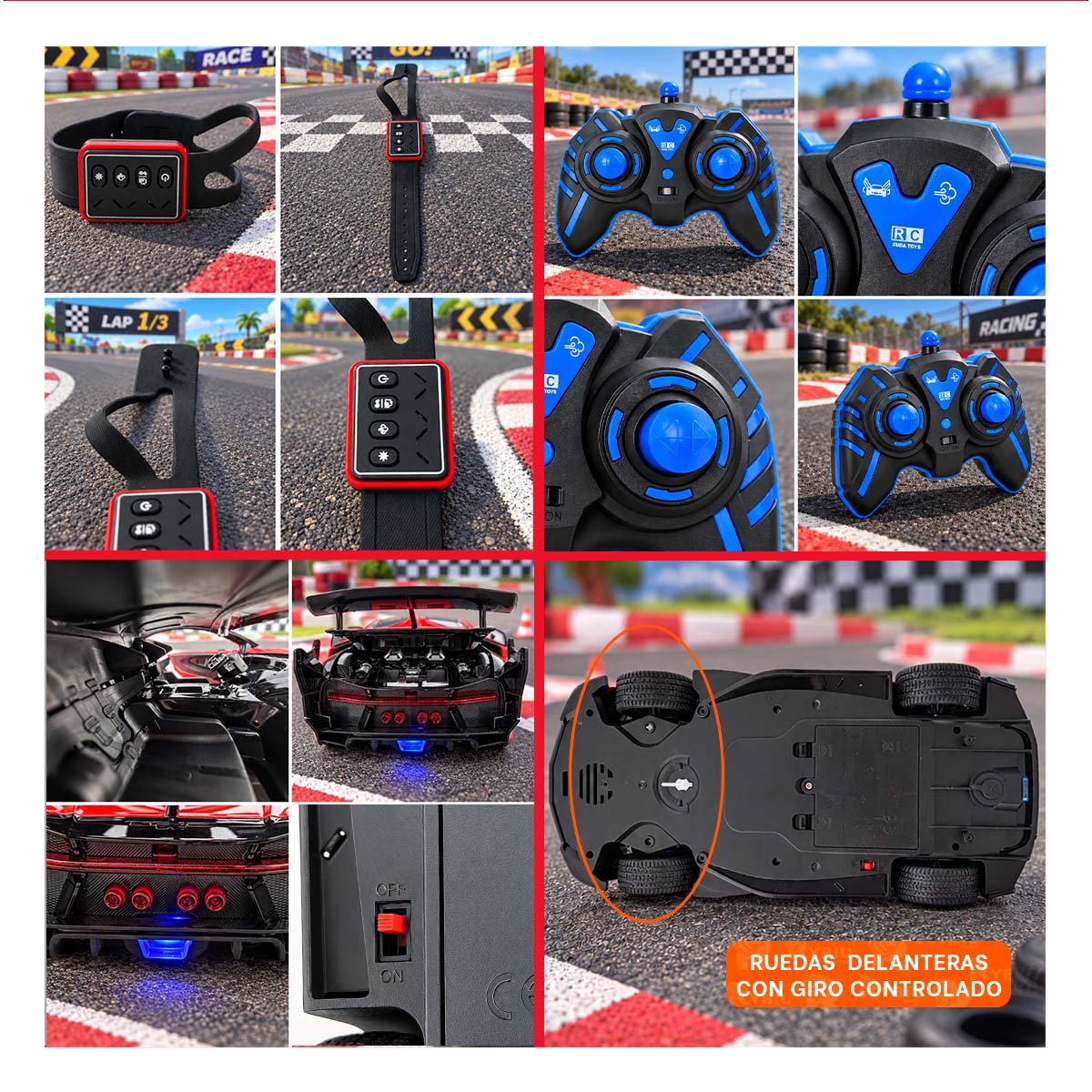 PACK4 CAMIONETA A CONTROL REMOTO Y RELOJ CON SENSOR DE MOVIMIENTO MODERNO YREGALO STICKER - 4