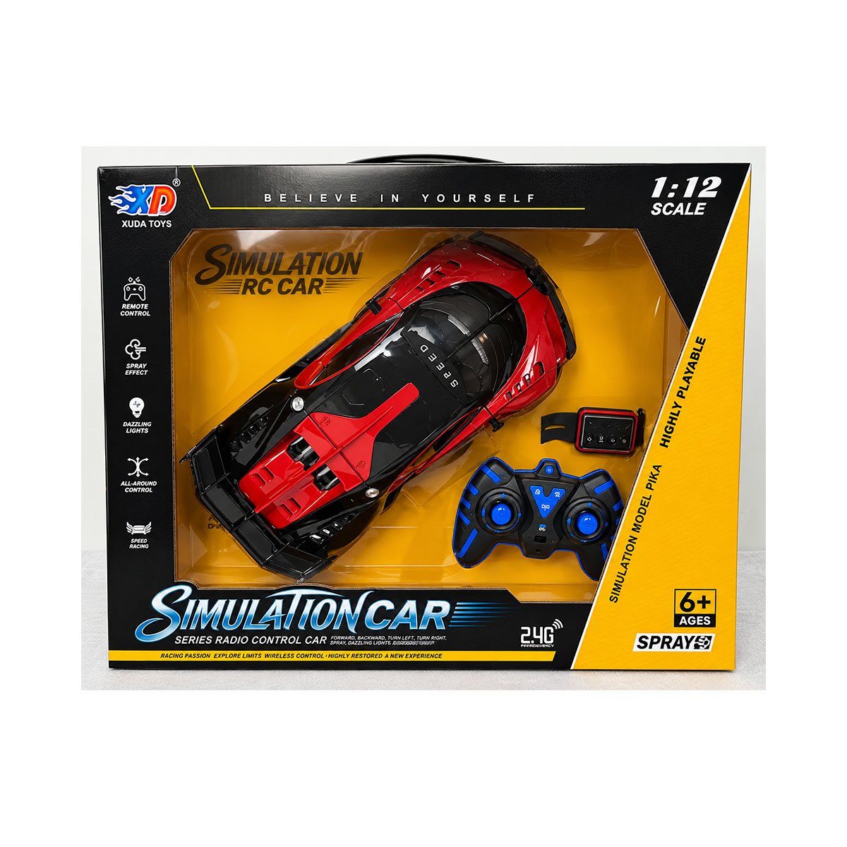 COCHE DE JUGUETE A CONTROL REMOTO Y RELOJ CON SENSOR RAPIDO PARA NINOS ROJO Y LIGAS REGALO - 1