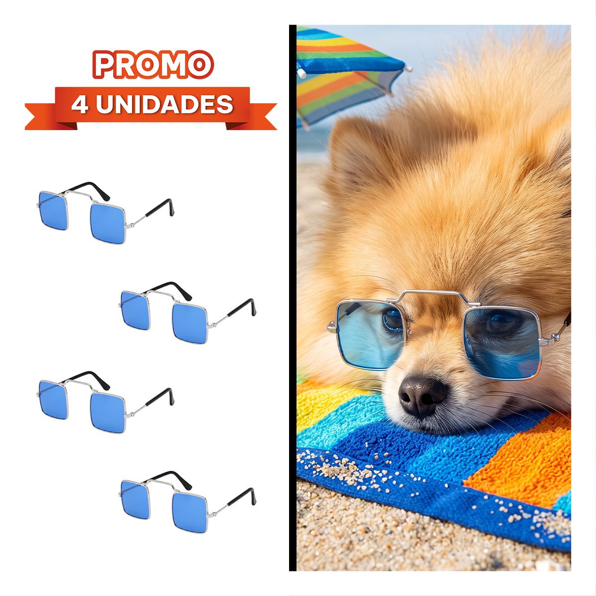 PACK4 ANTEOJOS DECORATIVOS CUADRADOS PARA MASCOTA AZUL CON ESTILO YREGALO STICKER - 1