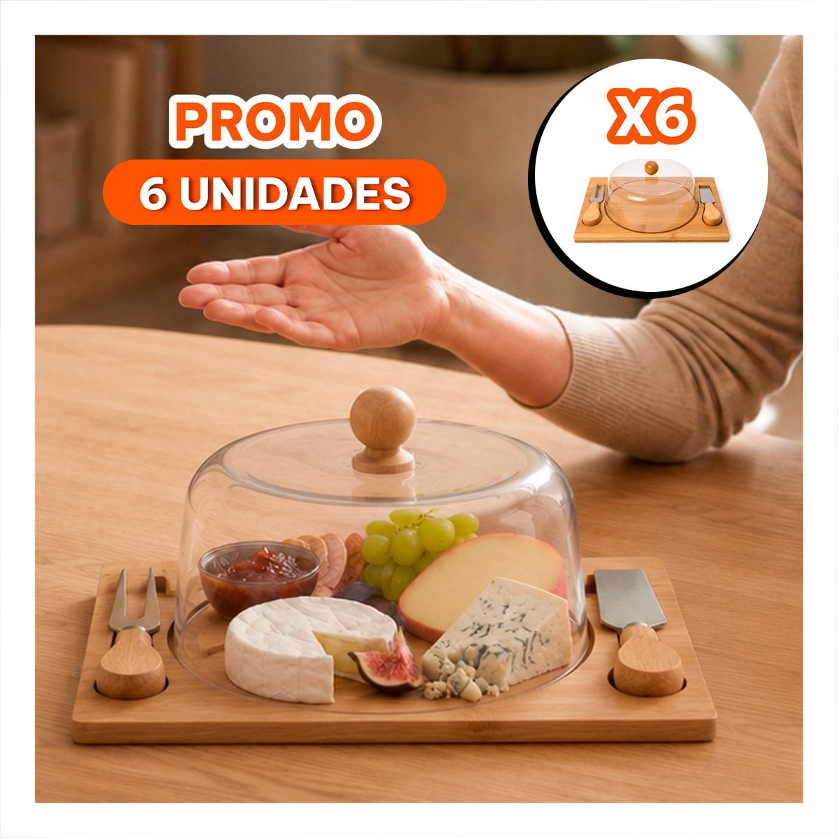PACK6 BASE CON 2 UTENSILIOS DE MADERA PARA REUNIONES FAMILIARES YREGALO STICKER - 1