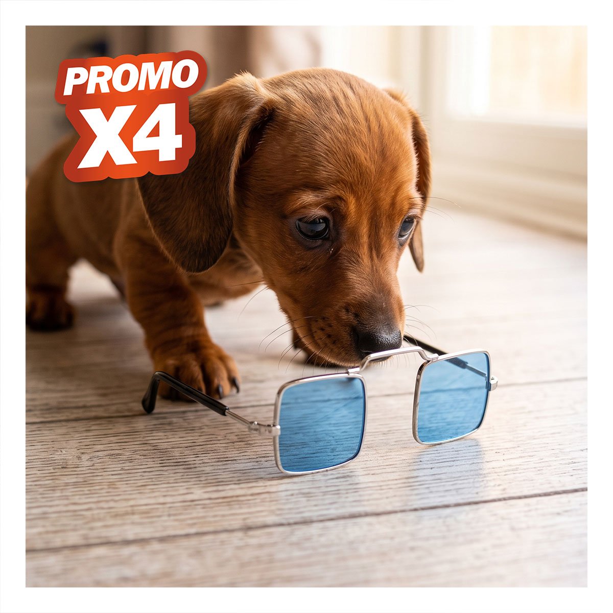 PACK4 GAFAS PARA MASCOTA CUADRADAS CON ACABADO AZUL PARA EVENTOS ESPECIALES YPAPEL REGALO - 1