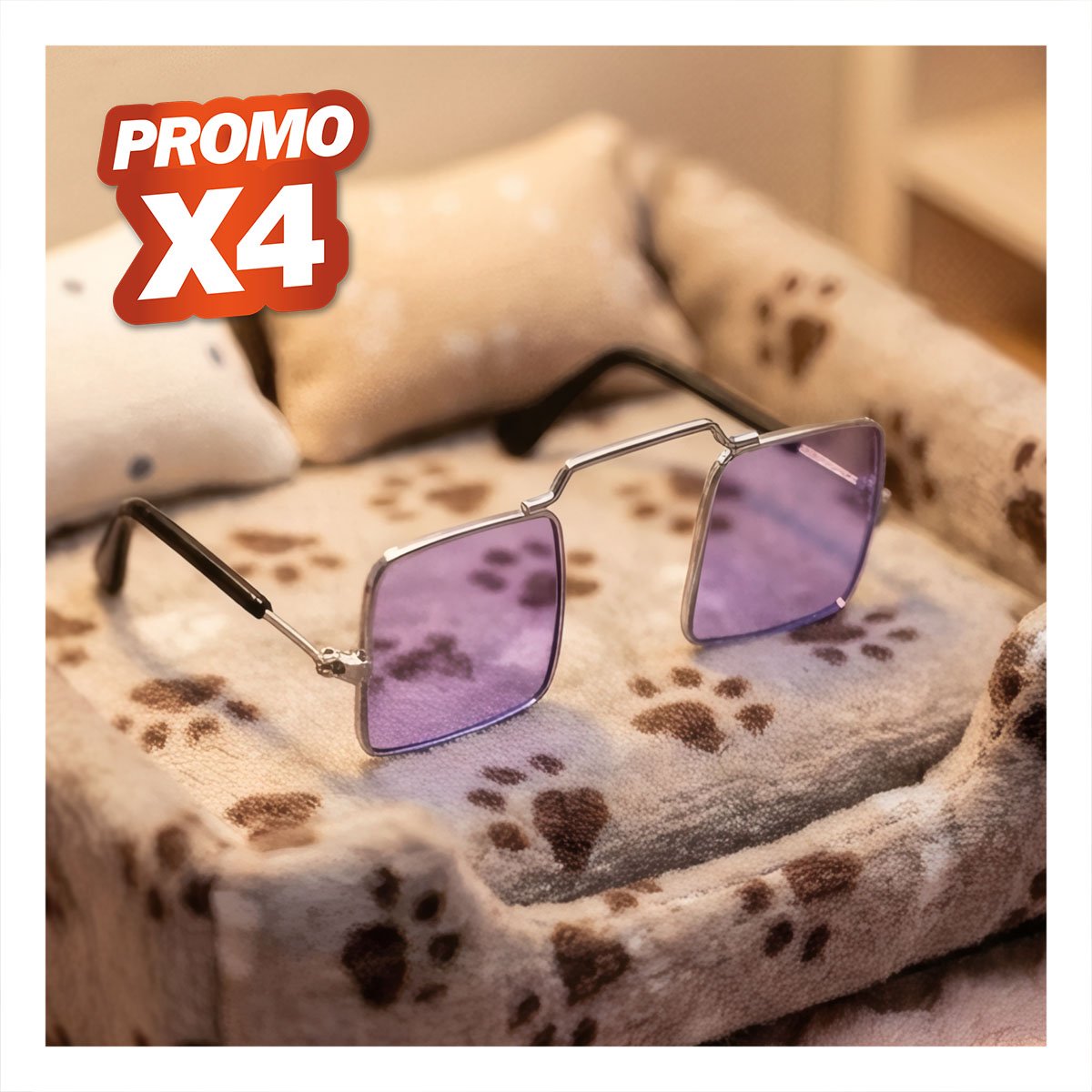 PACK4 GAFAS PARA MASCOTA CUADRADAS CON ACABADO MORADO PARA EVENTOS ESPECIALES YPAPEL REGALO - 1