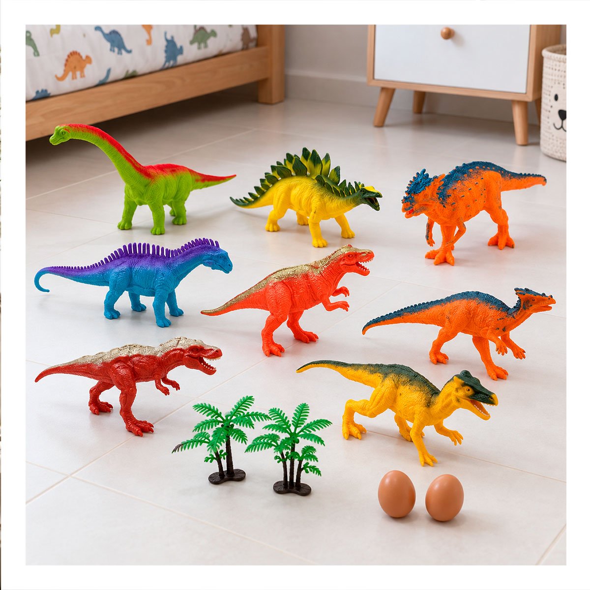 PACK4 4 ACCESORIOS DINOSAURIOS CHIRRIANTE MULTICOLOR PARA NINOS CON 8 PIEZAS YREGALO STICKER - 3