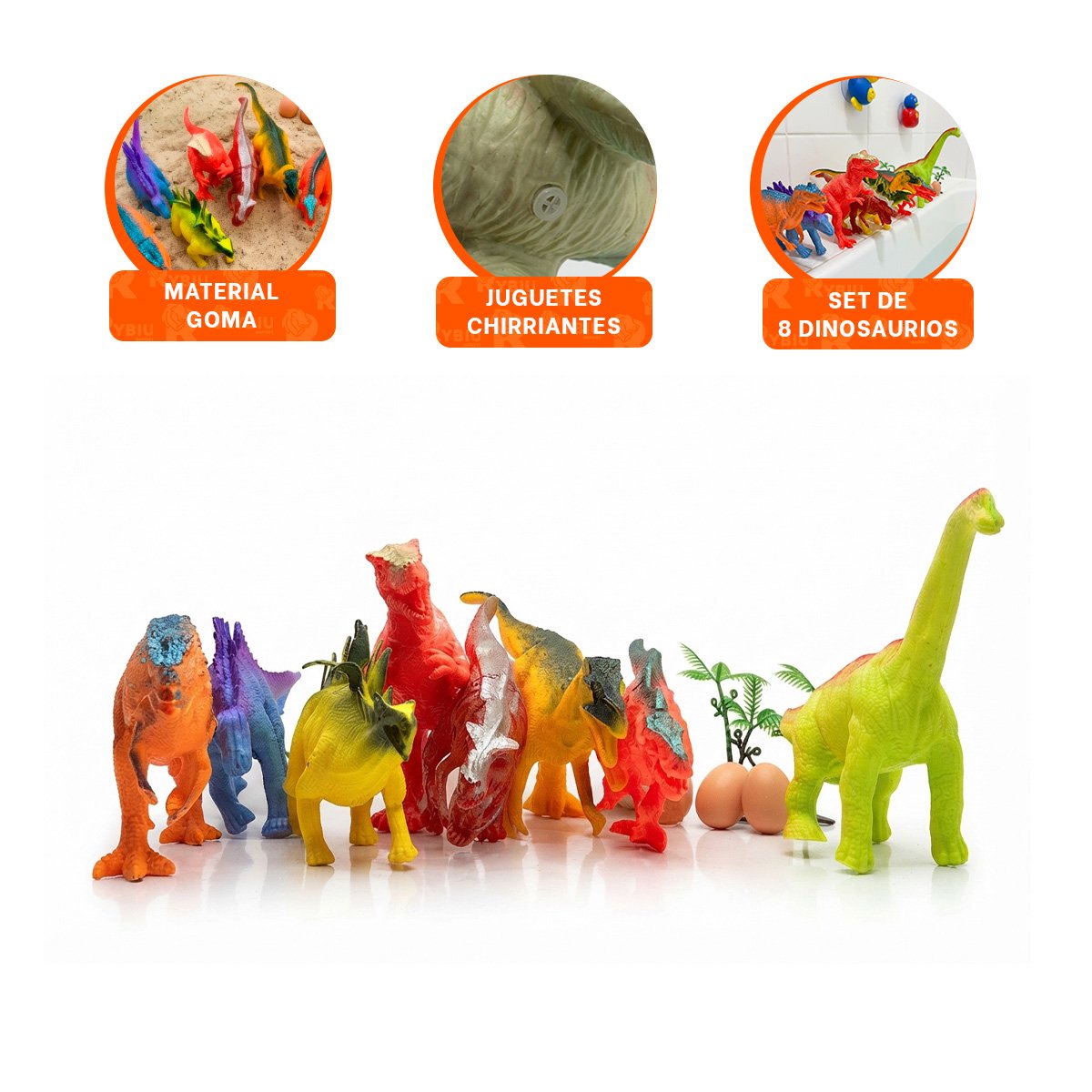 PACK4 4 ACCESORIOS DINOSAURIOS CHIRRIANTE MULTICOLOR PARA NINOS CON 8 PIEZAS YREGALO STICKER - 4