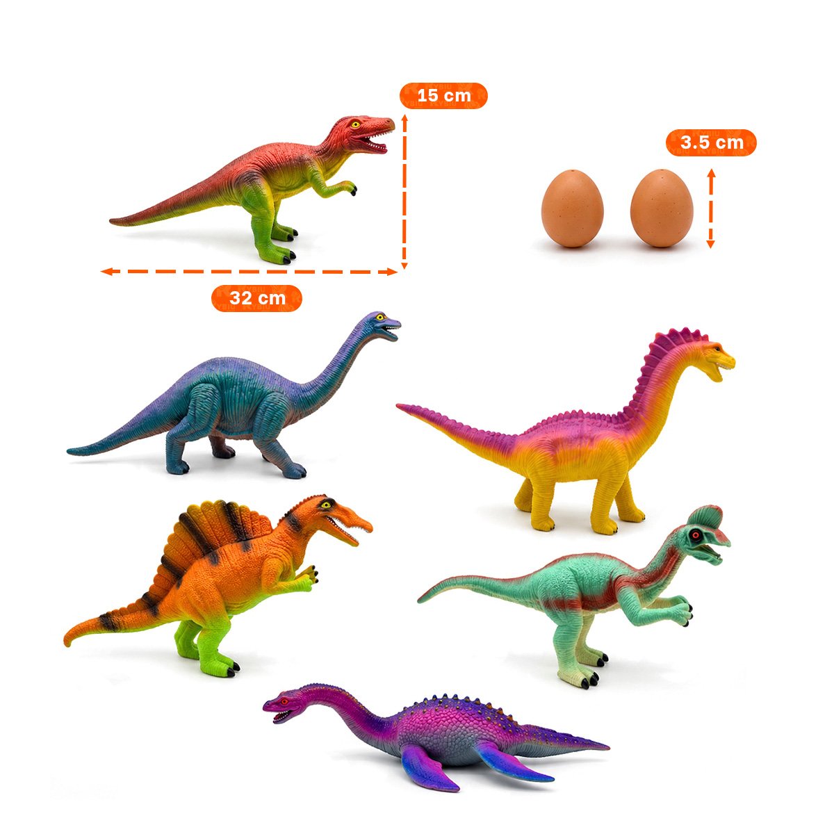 PACK6 PACK DINOSAURIOS CHIRRIANTE MULTICOLOR PARA NINOS PARA JUGAR DIVERTIDO YREGALO STICKER - 2