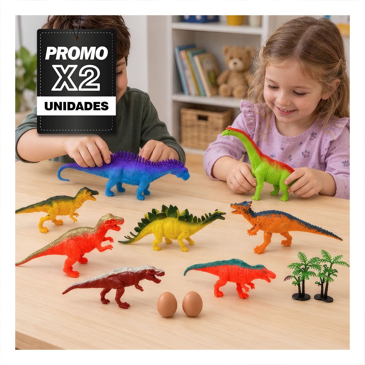 PACK2 CON 8 PIEZAS Y 4 ACCESORIOS PARA JUGAR KIT DINOSAURIOS CHIRRIANTE MULTICOLOR - 1