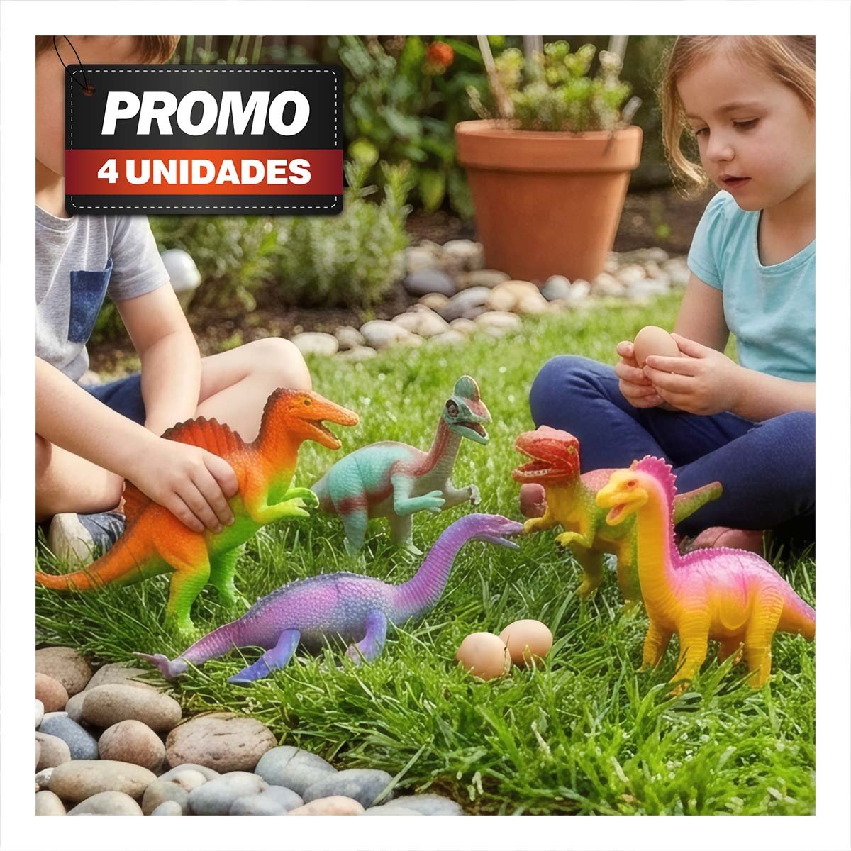 PACK4 2 HUEVOS Y 6 PIEZAS PARA NINOS KIT DINOSAURIOS CHIRRIANTE MULTICOLOR PARA NINOS - 1