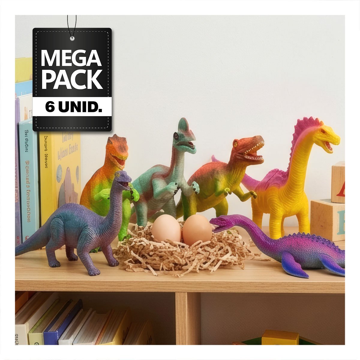 PACK6 DINO ANIMALES CHIRRIANTE MULTICOLOR PARA JUGAR CON 6 PIEZAS Y 2 HUEVOS PARA NINOS - 1