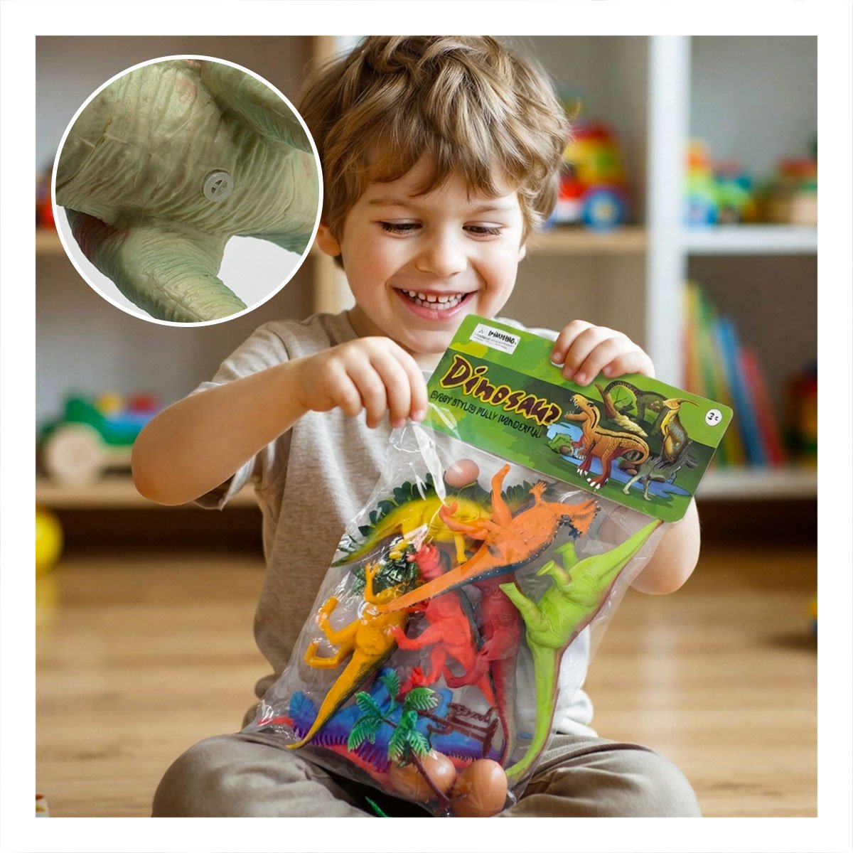 MULTICOLOR 8 PIEZAS CON 4 ACCESORIOS PARA JUGAR DINOSAURIOS CHIRRIANTE Y PAPEL REGALO - 1