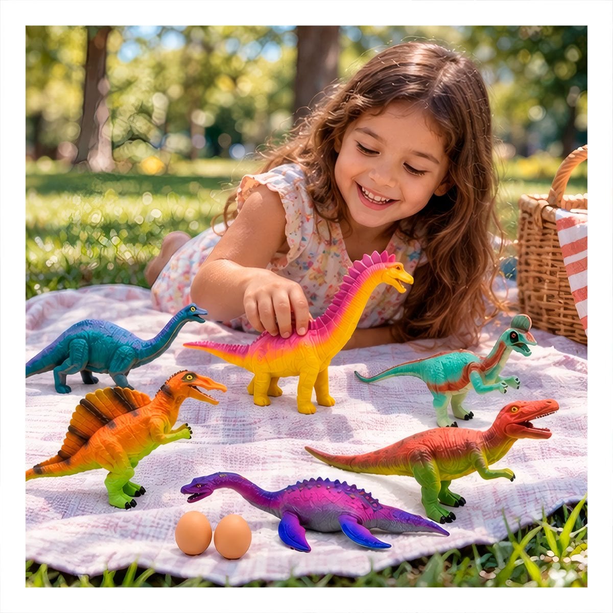 SET JUGUETE DINOSAURIOS CHIRRIANTE MULTICOLOR 6 PIEZAS CON 2 HUEVOS PARA JUGAR - 1
