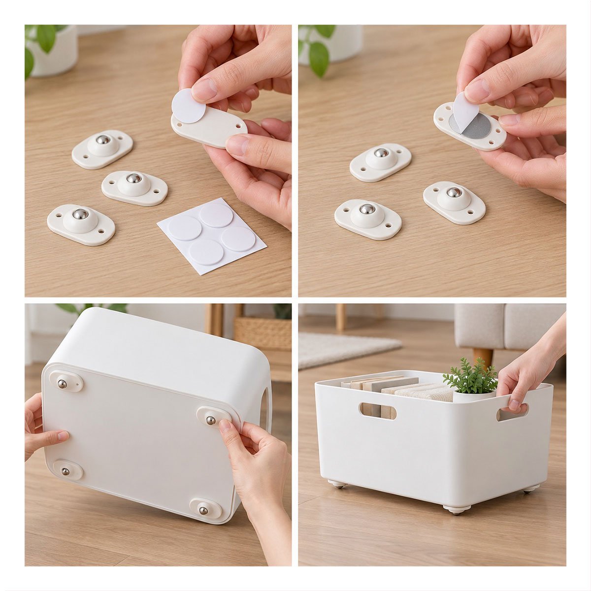 PACK DE 4 MINI RUEDAS GIRATORIAS PORTATILES MULTIUSO PARA LA CASA BLANCO Y LIGAS REGALO - 3