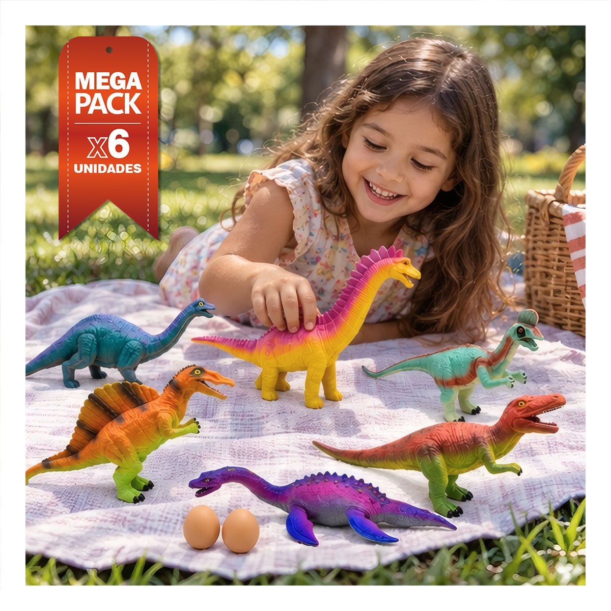 PACK6 CHIRRIANTE MULTICOLOR PARA NINOS CON 6 PIEZAS Y 2 HUEVOS PARA JUGAR DINO YPAPEL REGALO - 1