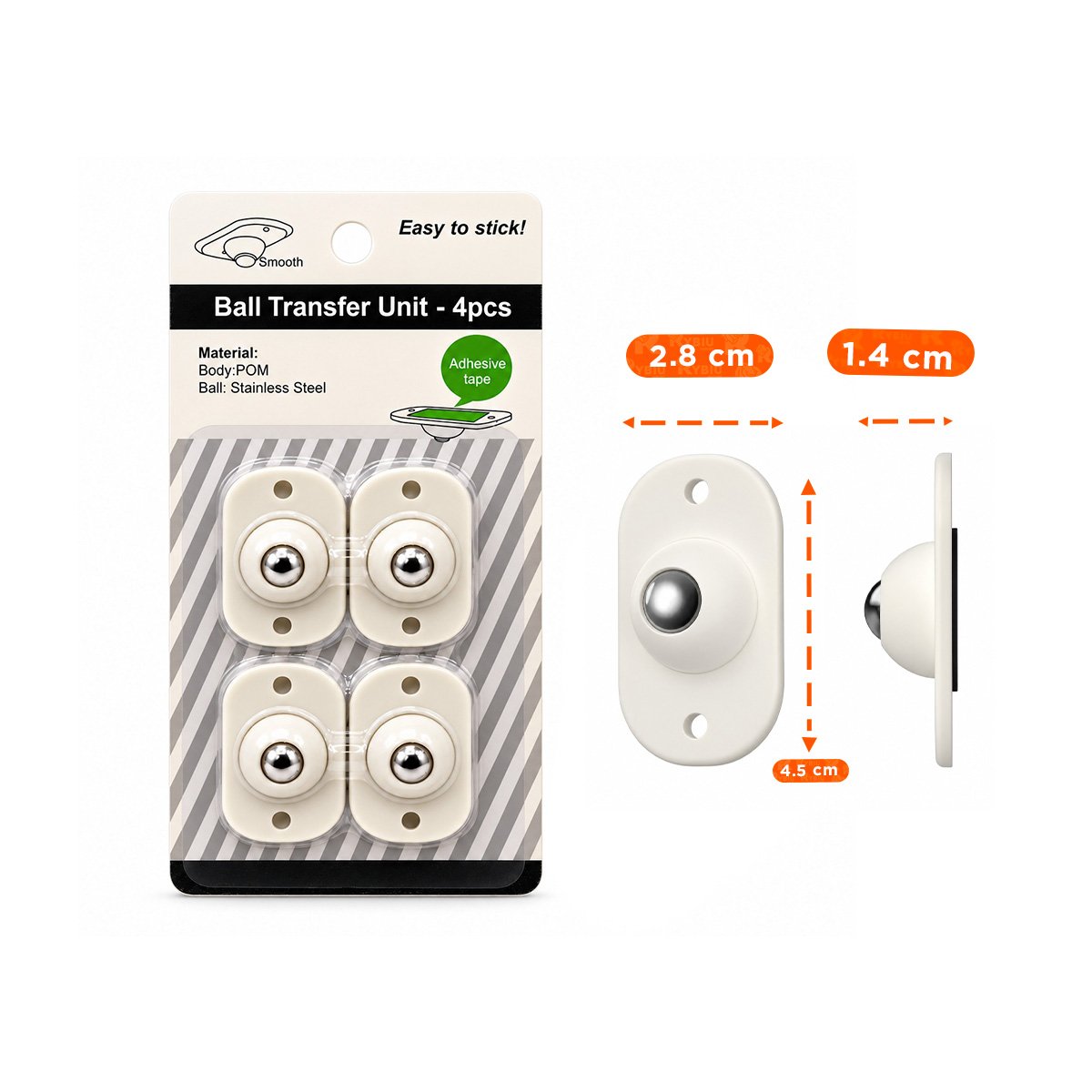 PACK2 SET DE 4 MINI RUEDAS GIRATORIAS PORTATILES PARA CAJAS Y MUEBLES BLANCO YREGALO STICKER - 2