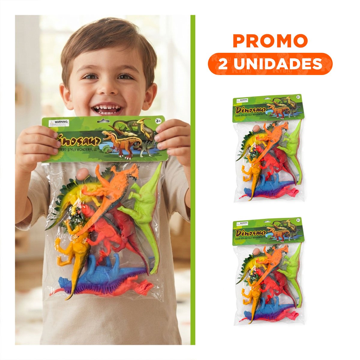 PACK2 DINOSAURIOS CHIRRIANTE MULTICOLOR CON 8 PIEZAS Y 4 ACCESORIOS JUGUETE YREGALO STICKER - 1