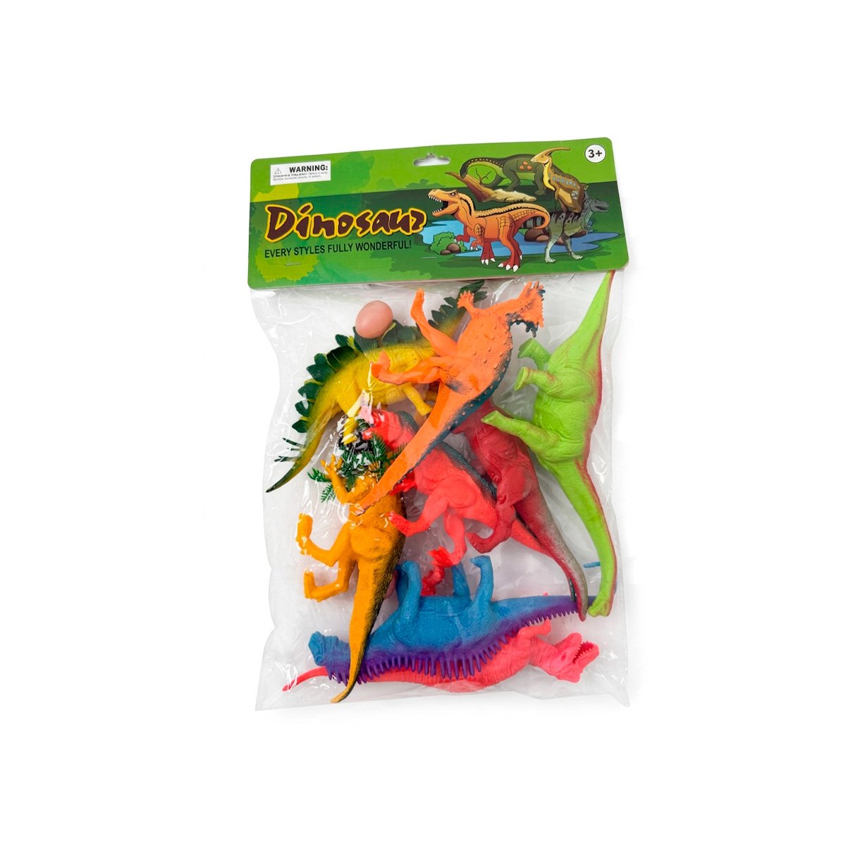 CONJUNTO DINOSAURIOS CHIRRIANTE MULTICOLOR 8 PIEZAS CON 4 ACCESORIOS PARA NINOS Y LIGAS REGALO - 1