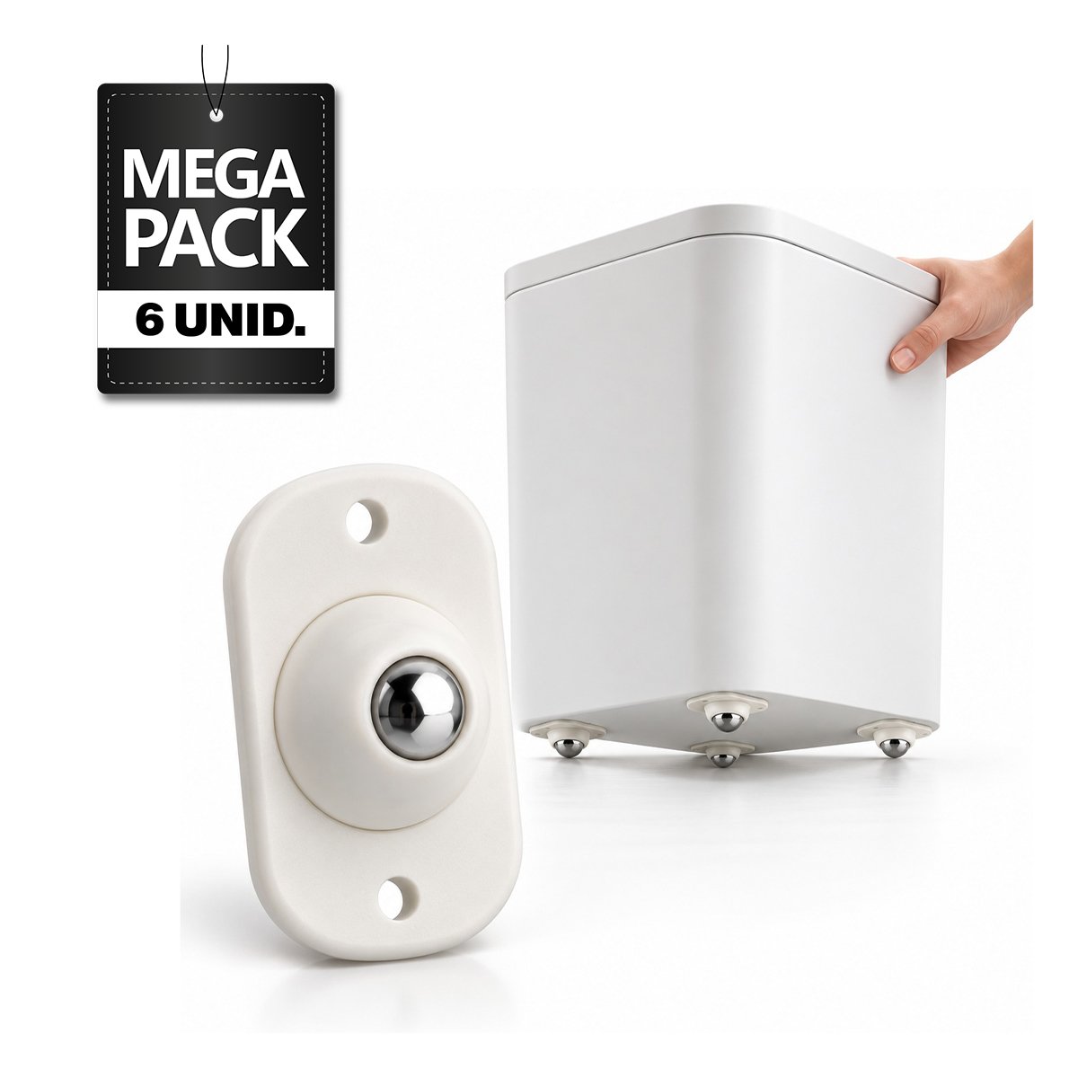 PACK6 JUEGO DE 4 MINI RUEDAS GIRATORIAS PORTATILES MULTIUSO DEL HOGAR UTIL BLANCO - 1