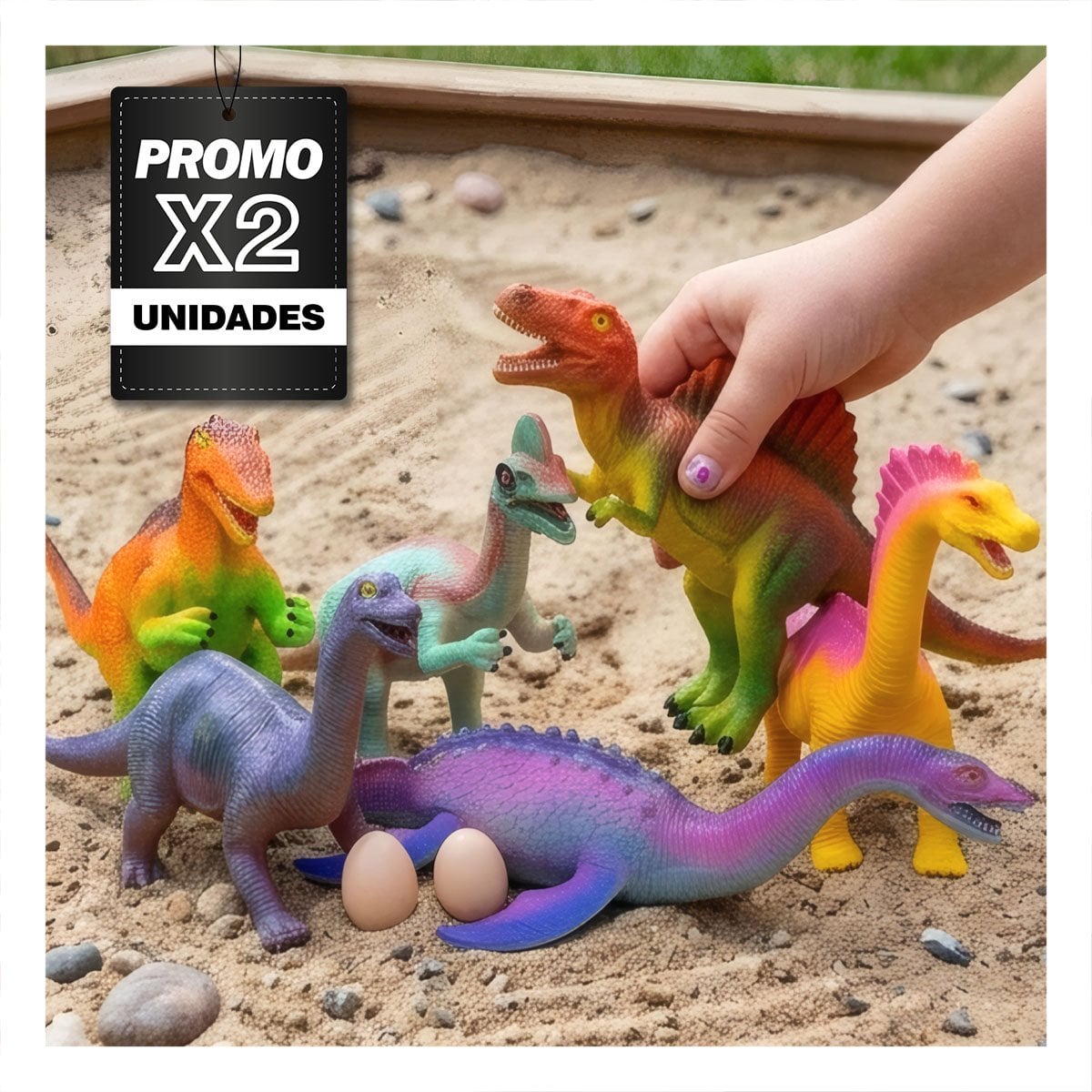 PACK2 MULTICOLOR PARA NINOS CON 2 HUEVOS Y 6 PIEZAS PARA JUGAR CONJUNTO DINO - 1