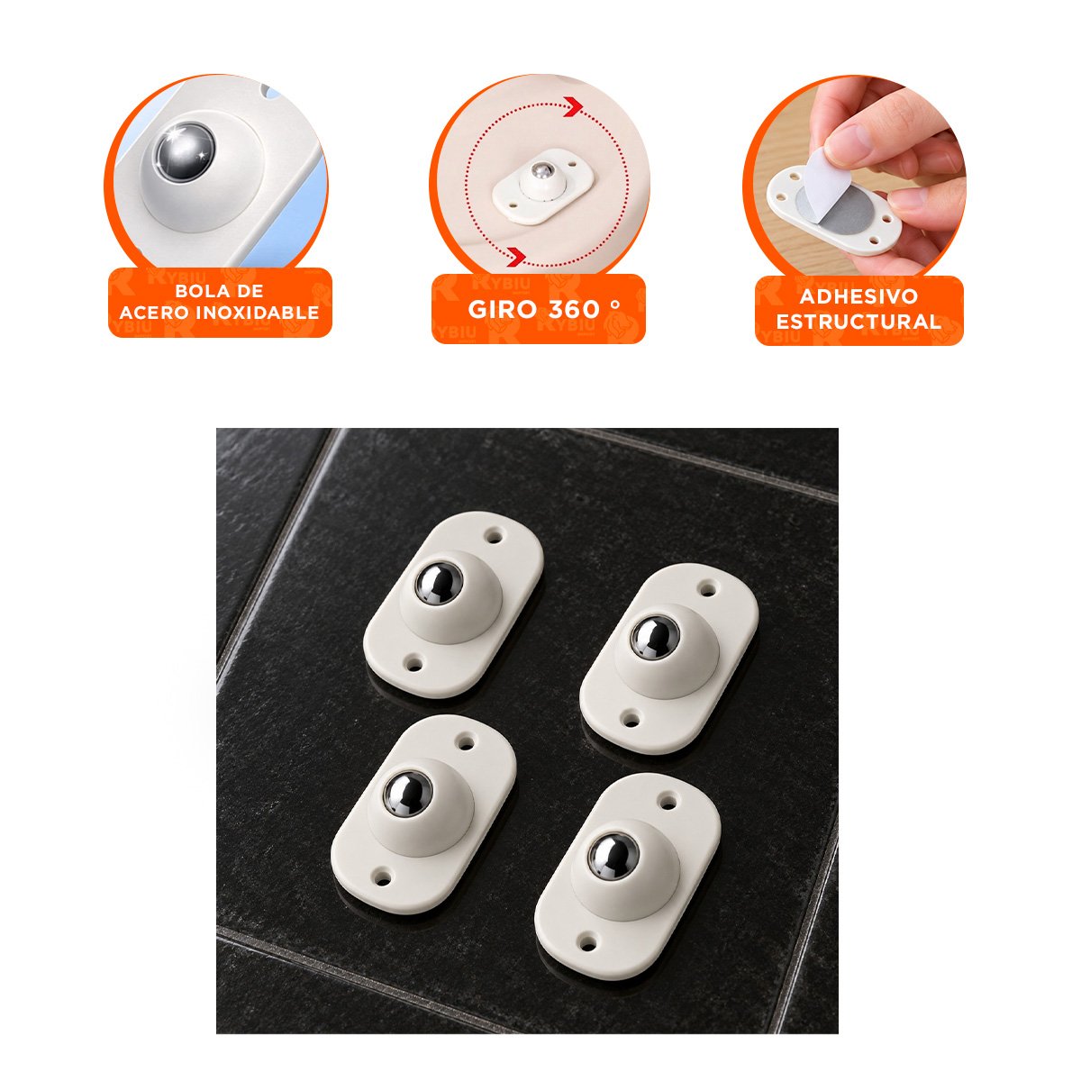 COLECCION DE 4 MINI RUEDAS GIRATORIAS PORTATILES PARA ESTANTES FACIL BLANCO Y STICKY - 4