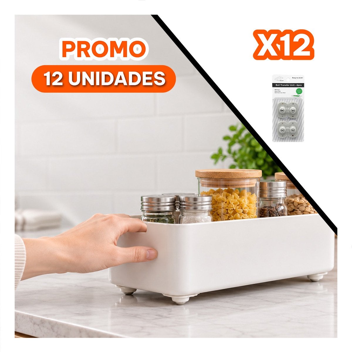 PACK12 SET DE 4 MINI RUEDAS GIRATORIAS PORTATILES PARA CAJAS DE PLASTICO BLANCO YREGALO STICKER - 1