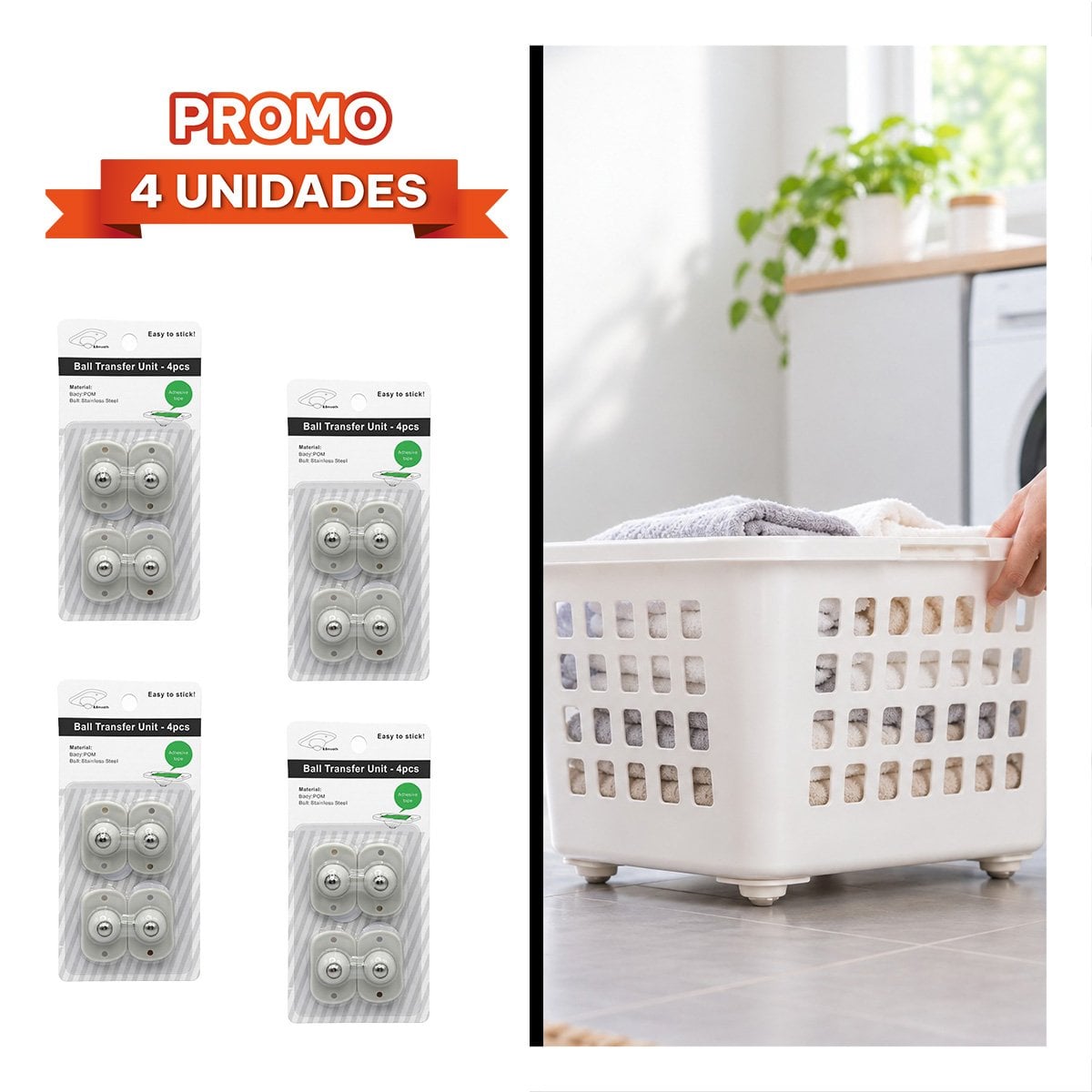 PACK4 KIT DE 4 MINI RUEDAS GIRATORIAS PORTATILES PARA MOVER ESTANTES BLANCO YREGALO STICKER - 1