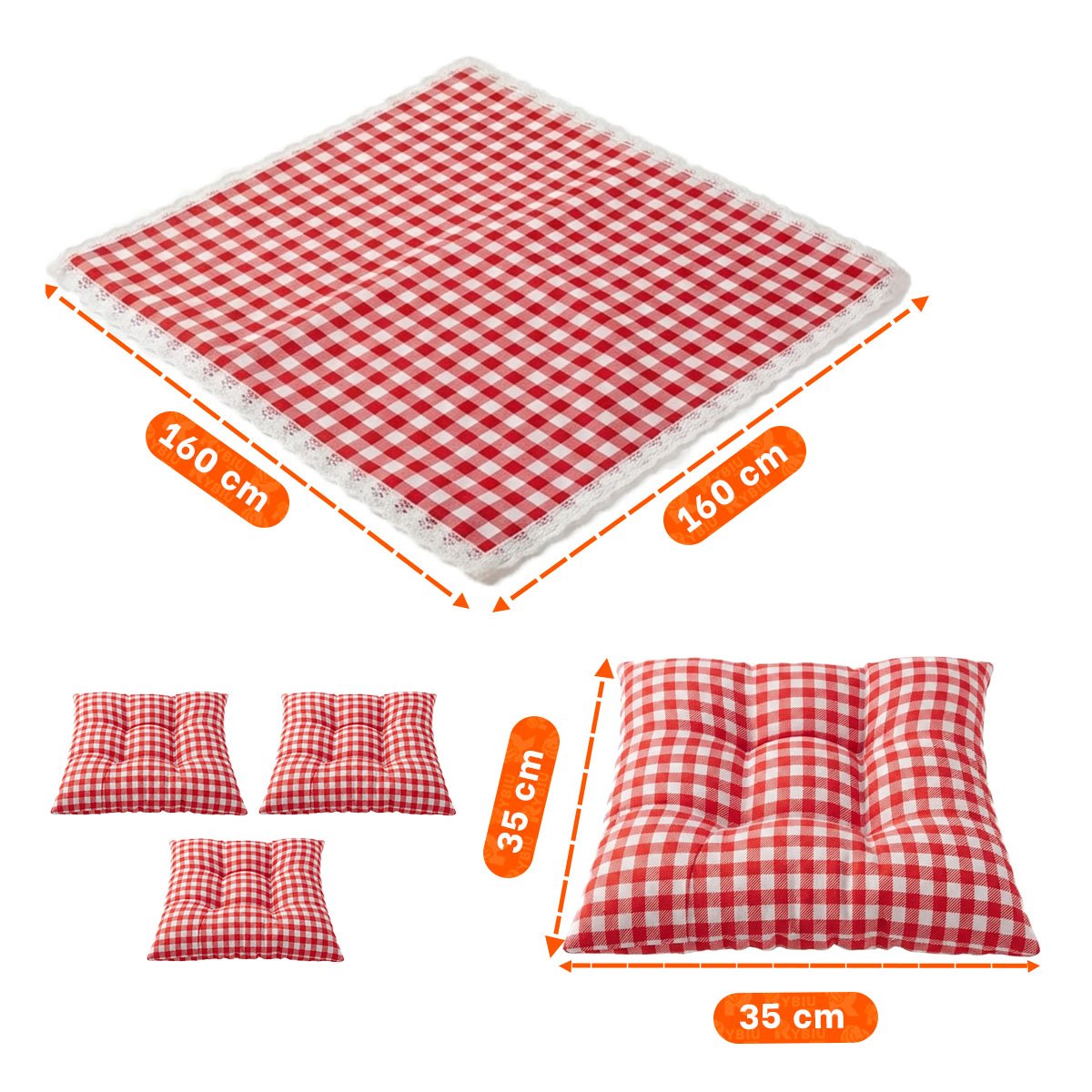 PACK2 ALFOMBRA PICNIC Y 4 COJINES CON BORDE DE ENCAJE PARA JARDIN ROJO Y BLANCO YREGALO STICKER - 2