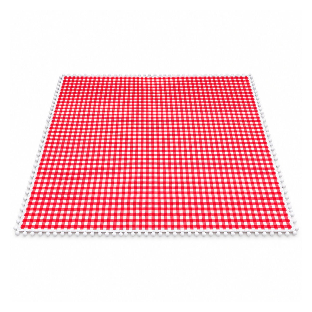 ALFOMBRA PICNIC CON BORDE DE MINI POMPONES PARA COMPARTIR ROJO Y BLANCO Y LIGAS REGALO - 1