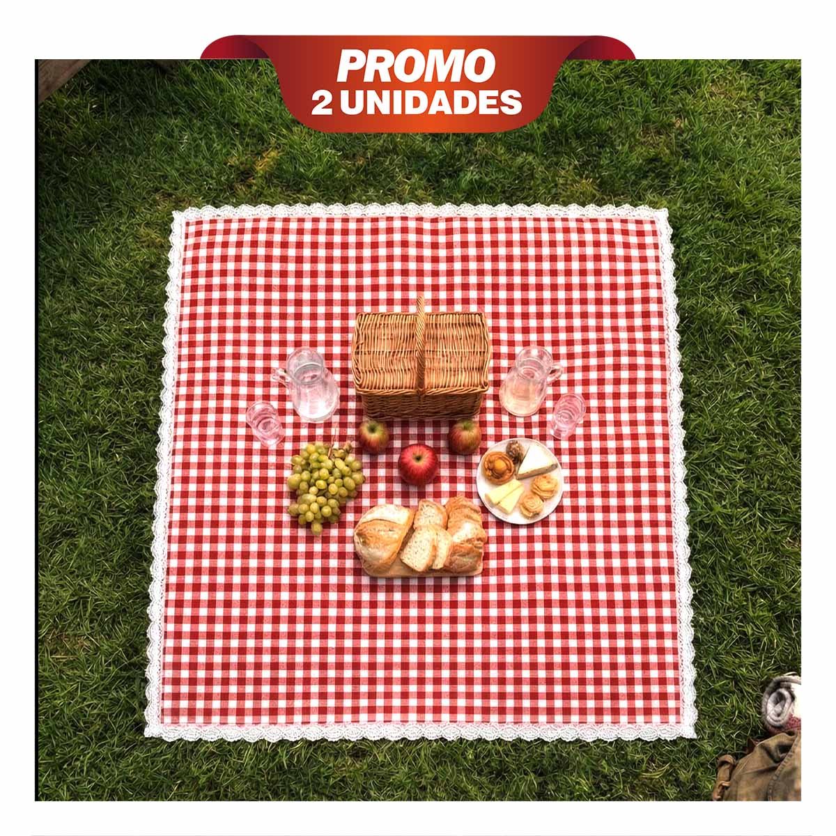 PACK2 LONA PICNIC PARA PARQUE CON BORDE DE ENCAJE DURADERO Y FACIL ROJO Y BLANCO YPAPEL REGALO - 1
