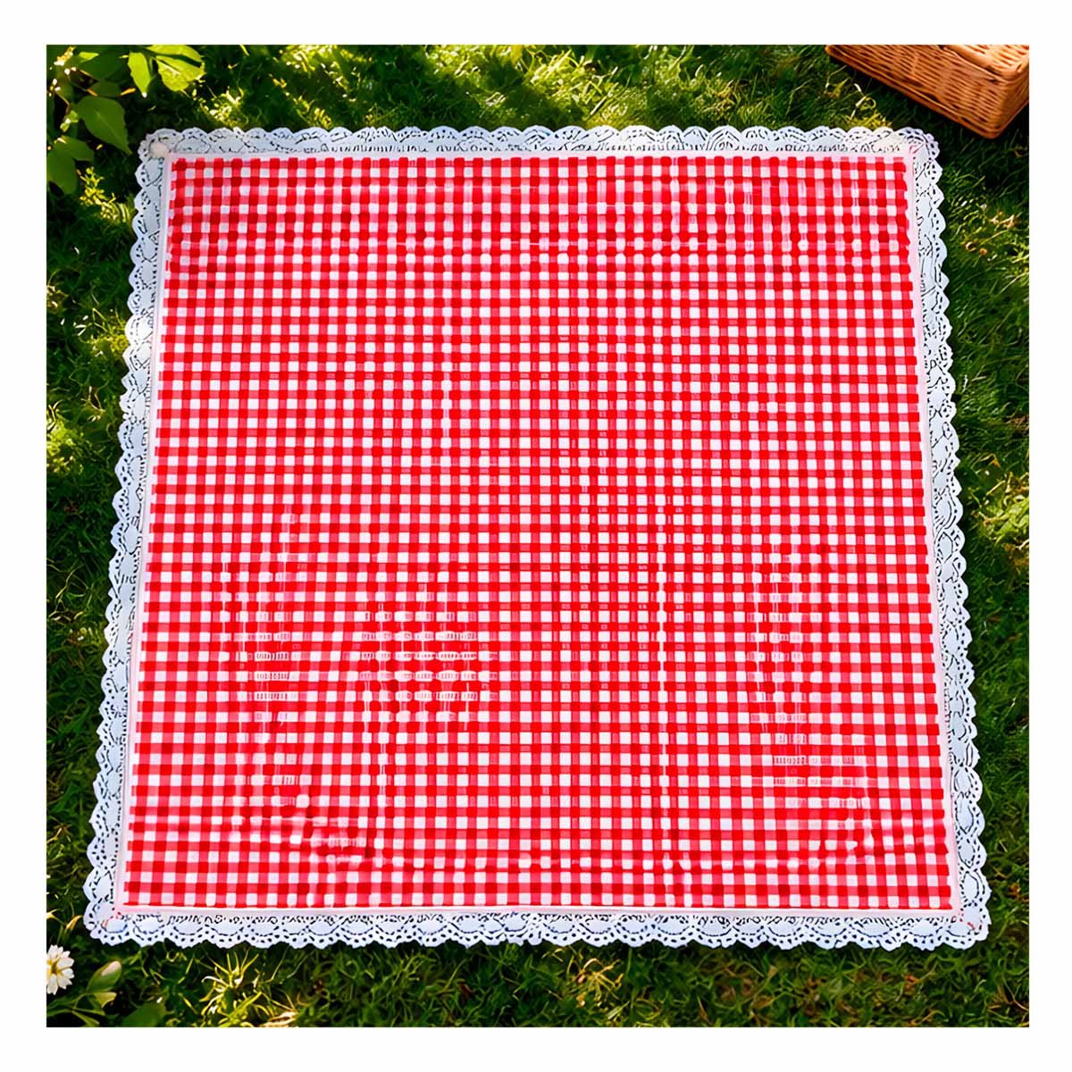 PACK2 MANTA PICNIC CON BORDE DE ENCAJE PARA SALIDAS DE CAMPO ROJO Y BLANCO YREGALO STICKER - 3