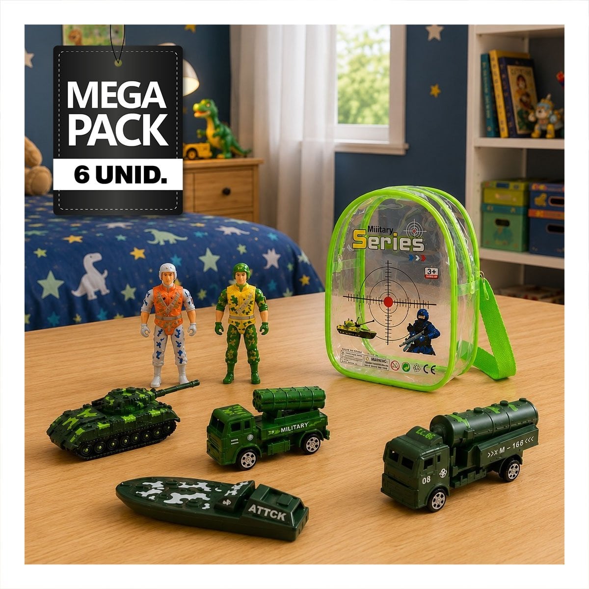 PACK6 JUGUETES EQUIPADO EN MOCHILA 6PZ VERDE CON DISENO DE CASA PARA NINOS - 1