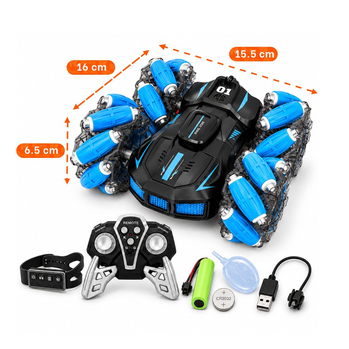 PACK4 CAMIONETA ACROBATICO A CONTROL REMOTO Y SENSOR DE MOVIMIENTO LUCES AZUL YREGALO STICKER - 2