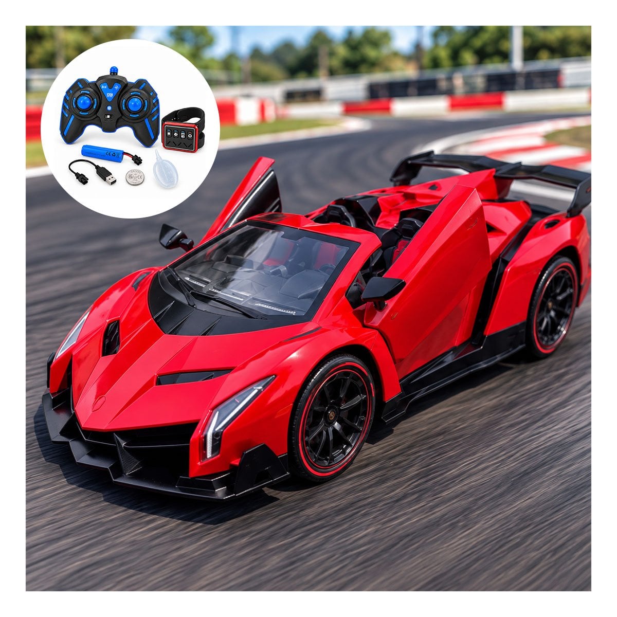 PACK4 CARRO A CONTROL REMOTO CON RELOJ PARA NINOS DE JUGUETE DE CARRERA EN ROJO YPAPEL REGALO - 3