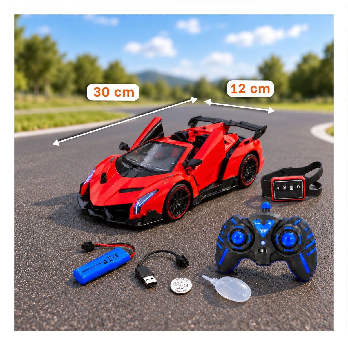 PACK4 CARRO A CONTROL REMOTO CON RELOJ PARA NINOS DE JUGUETE DE CARRERA EN ROJO YPAPEL REGALO - 4