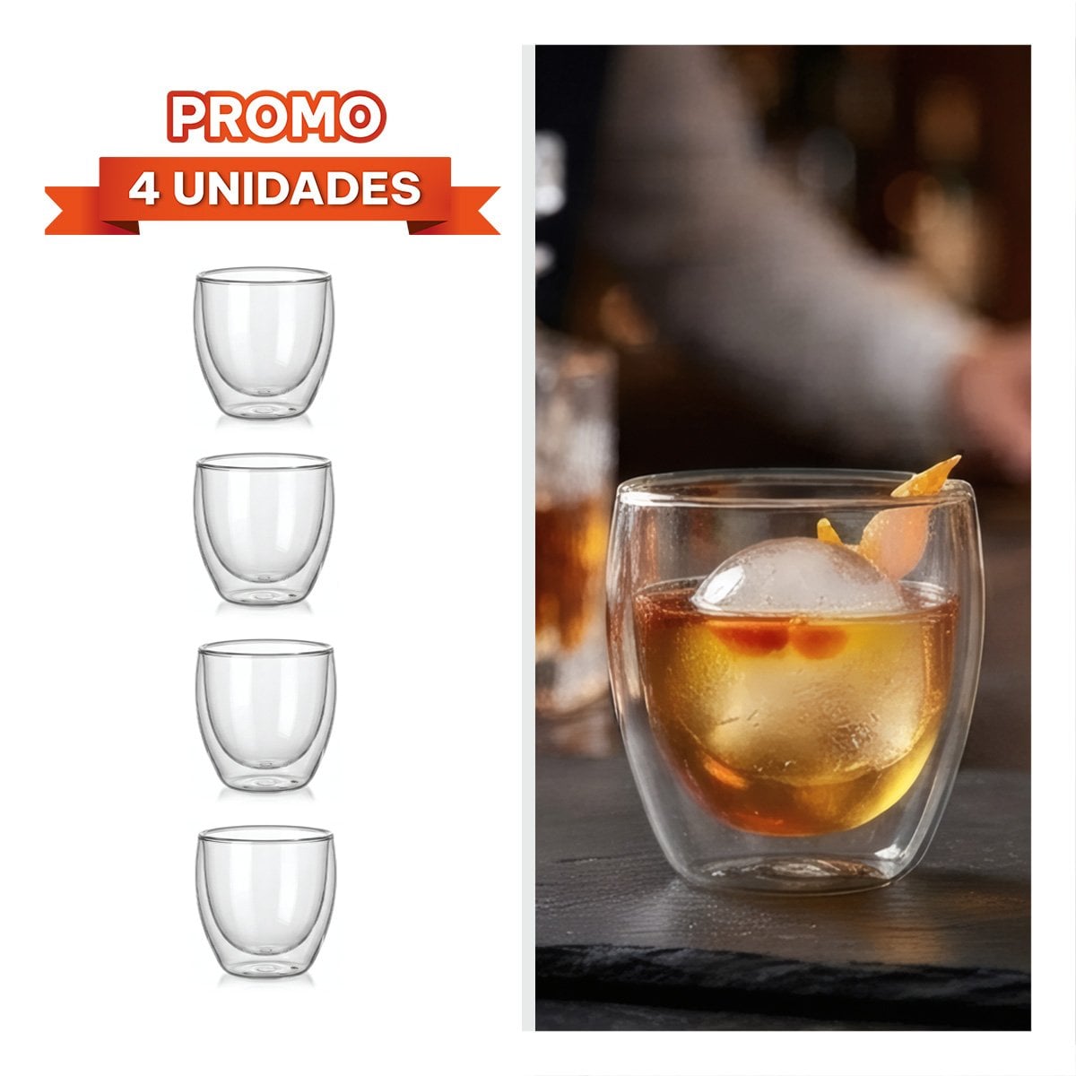 PACK4 COPA DE VIDRIO TRANSPARENTE DOBLE CAPA PARA CAFÉ ESPRESSO 6,5X6CM YREGALO STICKER - 1