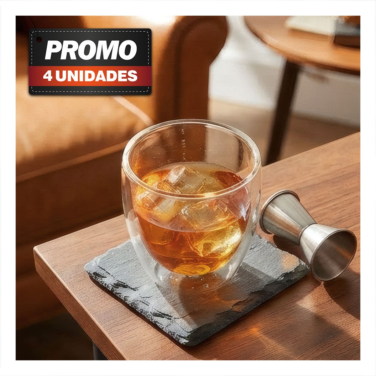 PACK4 RECIPIENTE DE VIDRIO DOBLE CAPA TRANSPARENTE PARA ESPRESSO 10X10CM - 1